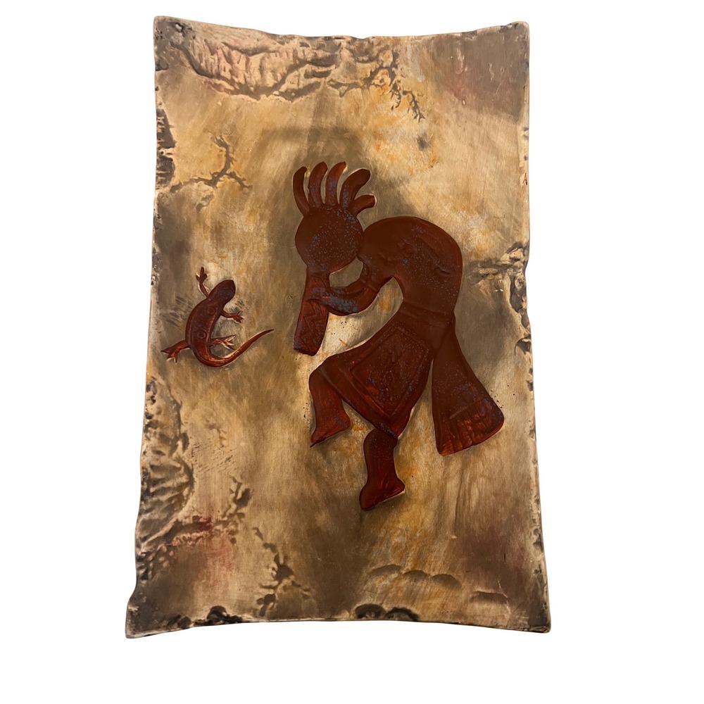 Southwest Kokopelli Lizard Ceramic Tray Handcrafted Copper Glaze wall Decor